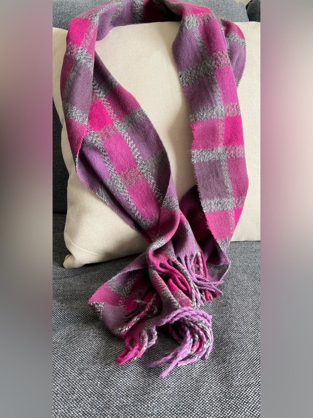Cejon Pink & Purple Plaid Fringe Scarf